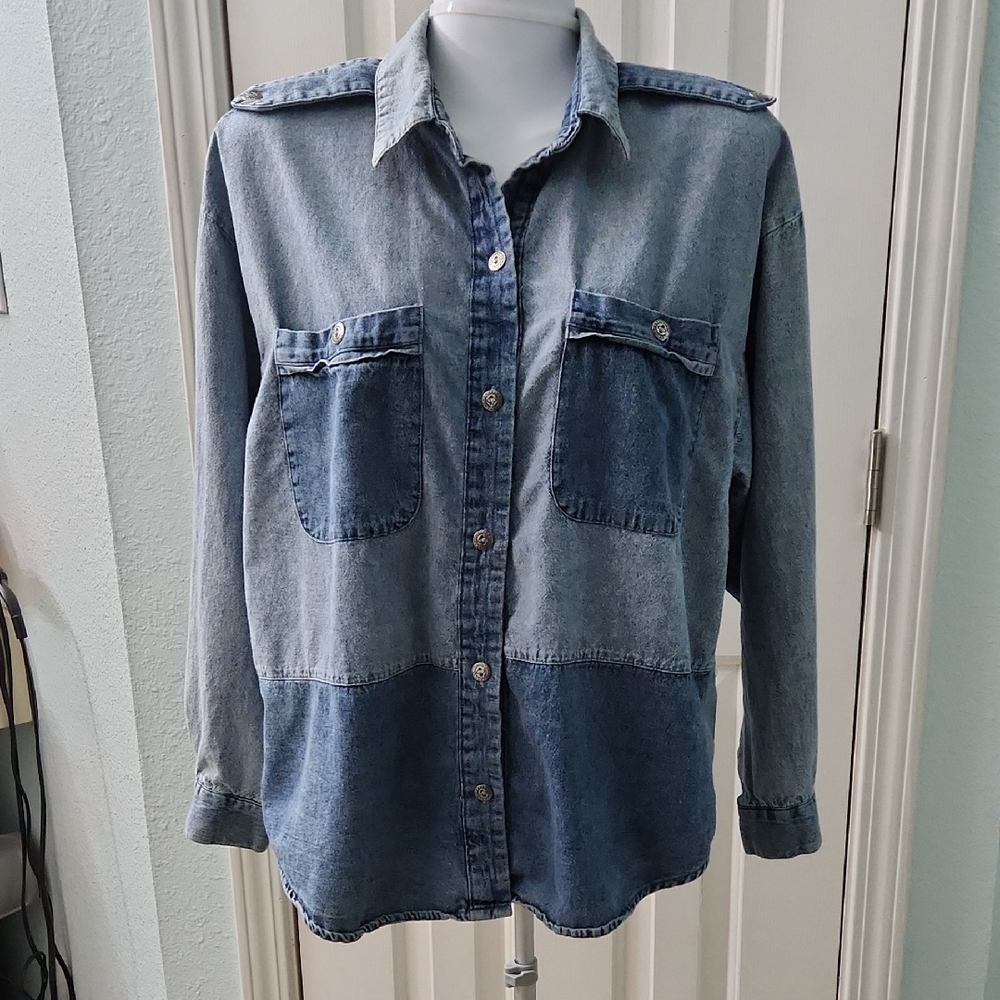 Two-Tone Denim Button-Up Shirt